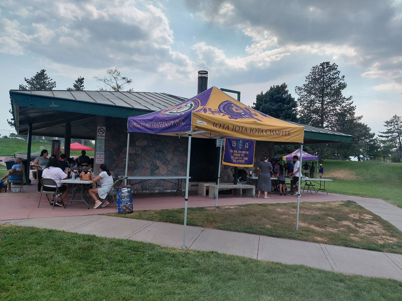 Backpack giveaway pavilion at Sugar House Park